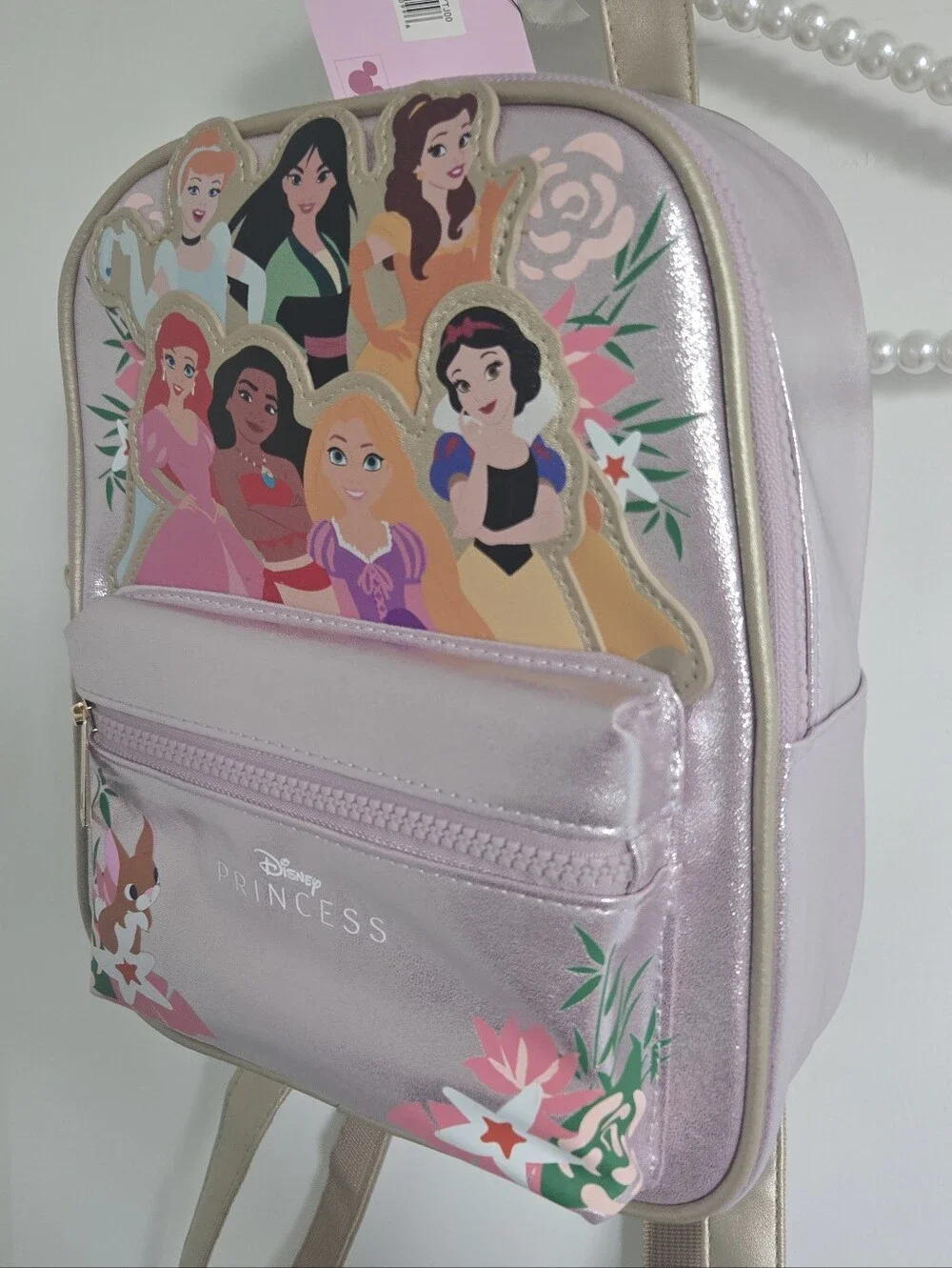 🎀 Disney Princess Pink Shimmery Mini Backpack Ariel Mulan Rapunzel Belle Moana